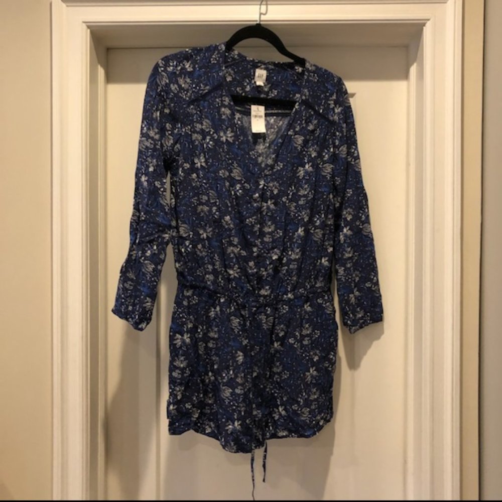 Gap Blue Floral Long Sleeve Romper with Tags